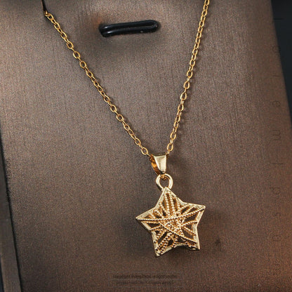 Simple Style Star Copper Plating Hollow Out Pendant Necklace