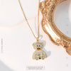 Cute Bear Titanium Steel Copper Plating Inlay Zircon Pendant Necklace