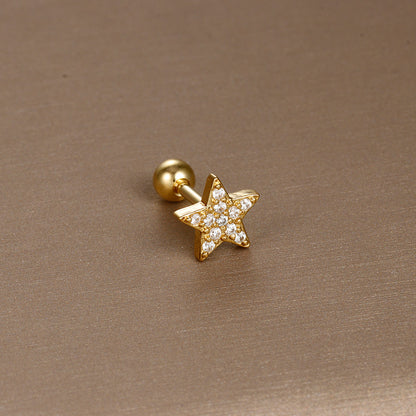 1 Piece Simple Style Shiny Moon Heart Shape Flower Plating Inlay Stainless Steel Zircon Ear Studs