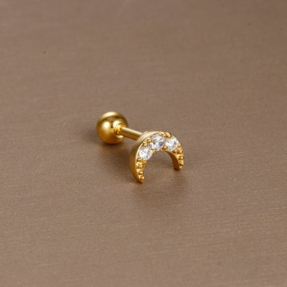 1 Piece Simple Style Shiny Moon Heart Shape Flower Plating Inlay Stainless Steel Zircon Ear Studs