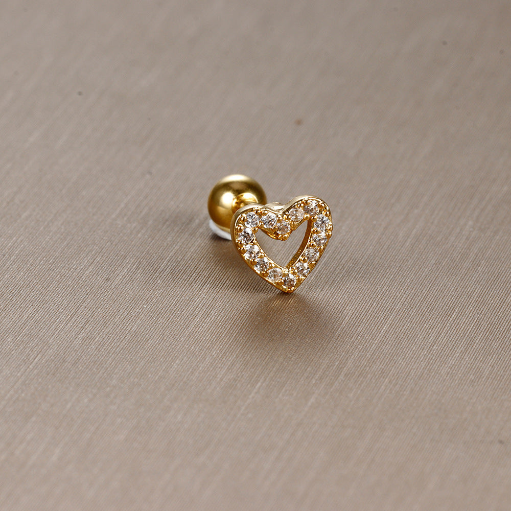 1 Piece Simple Style Shiny Moon Heart Shape Flower Plating Inlay Stainless Steel Zircon Ear Studs