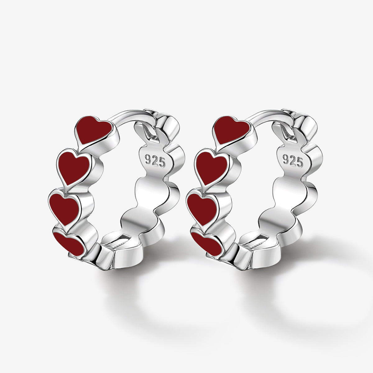 1 Pair Cute Sweet Heart Shape Enamel Plating Sterling Silver White Gold Plated Earrings