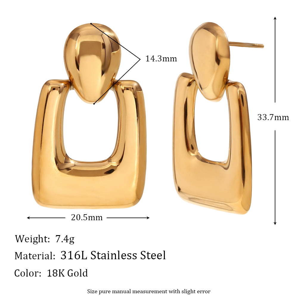 1 Pair Vintage Style Simple Style Classic Style Square Plating Stainless Steel 18k Gold Plated Drop Earrings