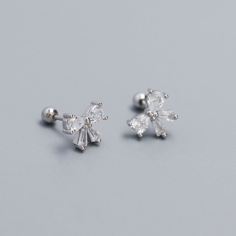 1 Pair Sweet Bow Knot Plating Inlay Sterling Silver Zircon Ear Studs