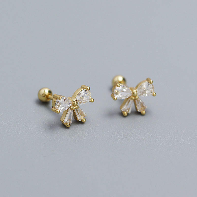 1 Pair Sweet Bow Knot Plating Inlay Sterling Silver Zircon Ear Studs