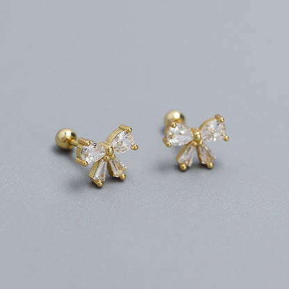 1 Pair Sweet Bow Knot Plating Inlay Sterling Silver Zircon Ear Studs