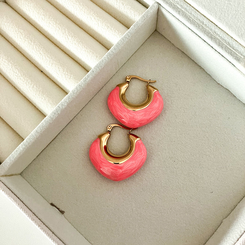 1 Pair Elegant Classical Sweet Square Enamel Plating Stainless Steel Gold Plated Hoop Earrings