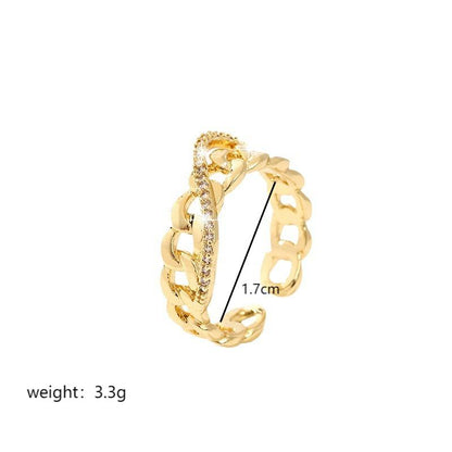 Commute Chains Print Copper Plating Inlay Zircon 18k Gold Plated Open Rings