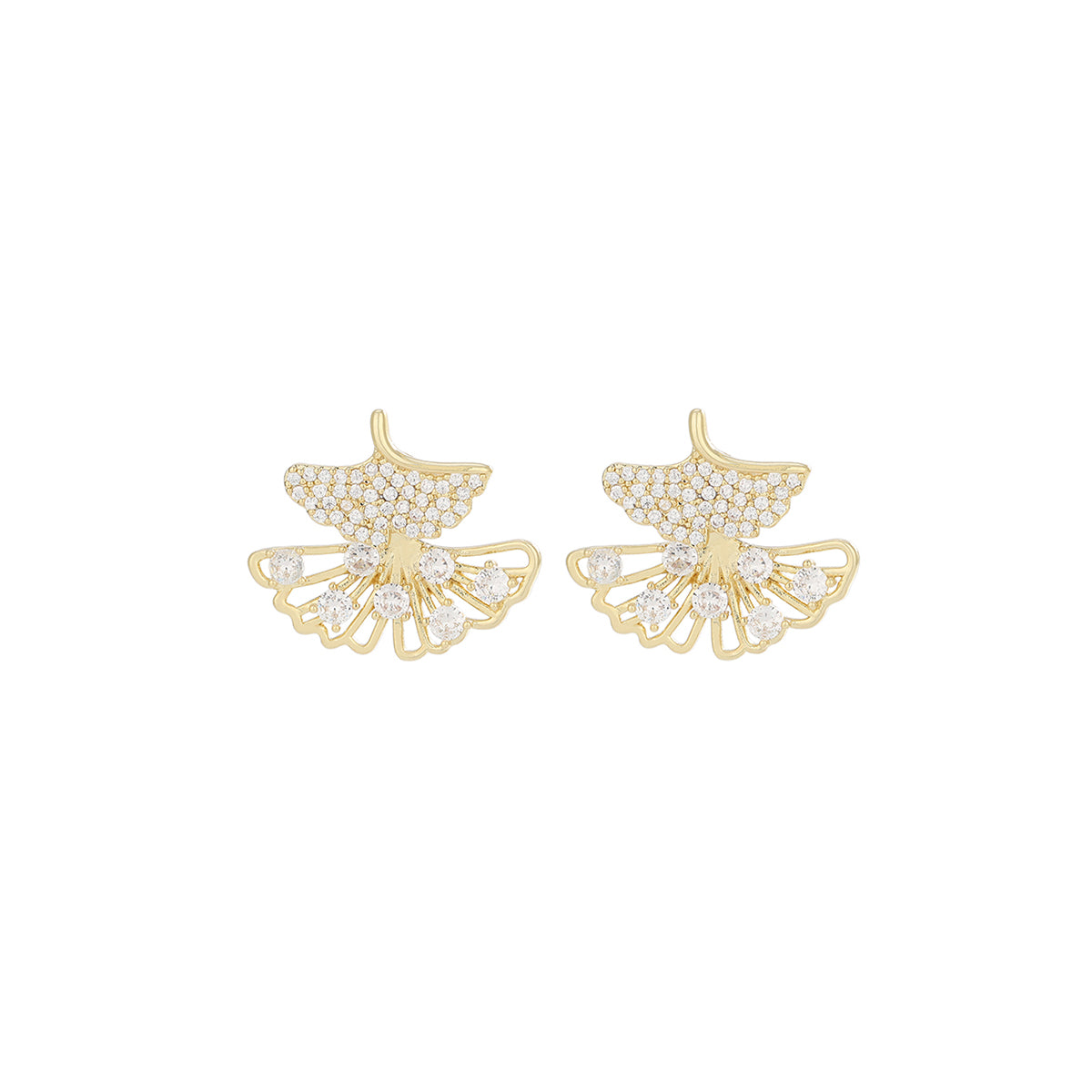 1 Pair Simple Style Ginkgo Leaf Inlay Copper Zircon Ear Studs