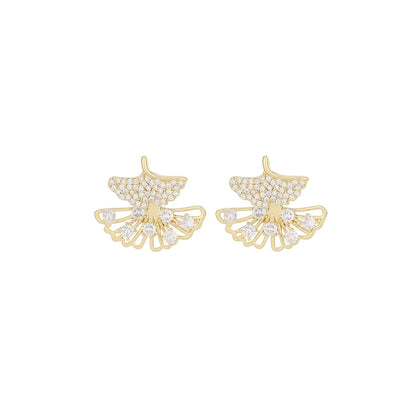 1 Pair Simple Style Ginkgo Leaf Inlay Copper Zircon Ear Studs