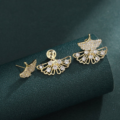 1 Pair Simple Style Ginkgo Leaf Inlay Copper Zircon Ear Studs