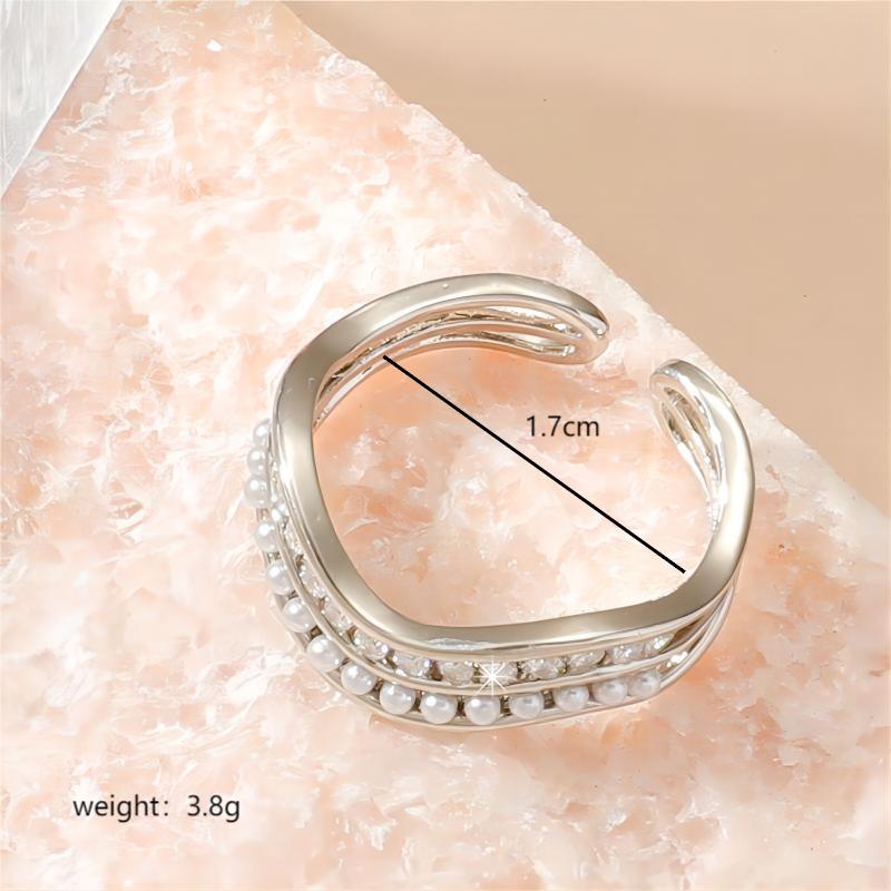 Wholesale Elegant Simple Style Geometric Copper Inlay 18K Gold Plated Pearl Zircon Open Rings