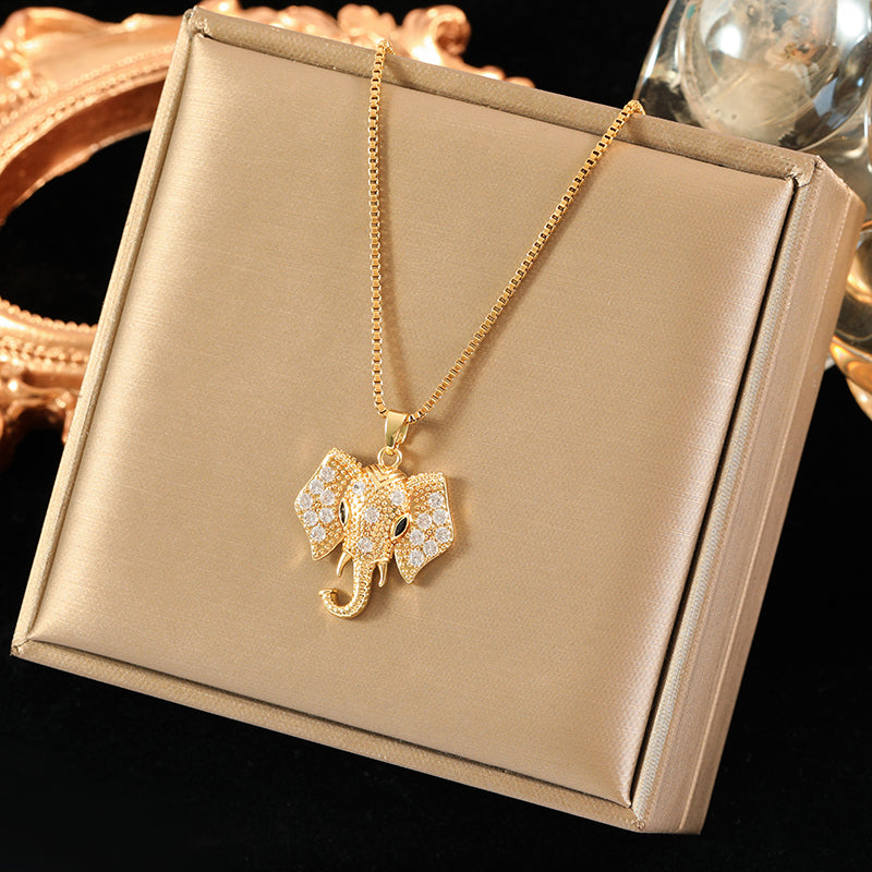 Simple Style Elephant Stainless Steel Brass Plating Inlay Zircon 18k Gold Plated Pendant Necklace