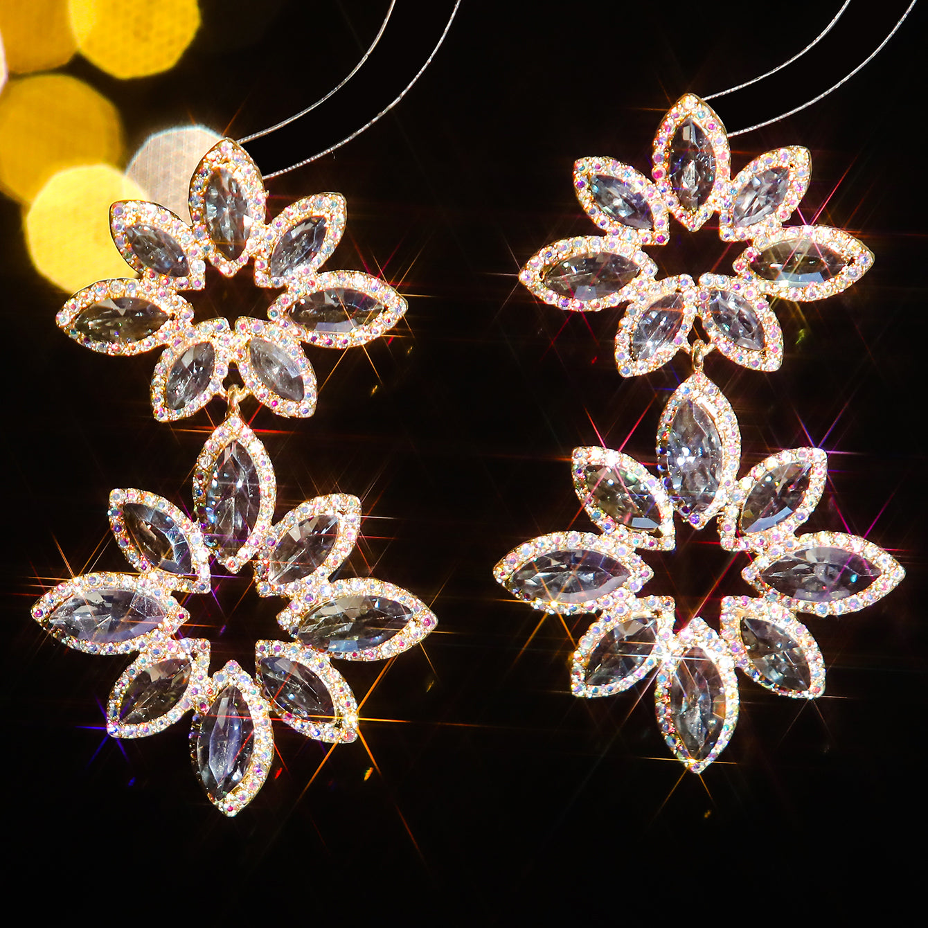 1 Pair Elegant Flower Inlay Alloy Rhinestones Zircon Drop Earrings