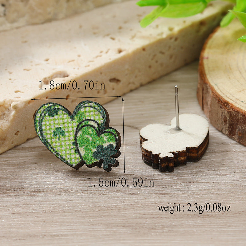 1 Pair Cute Shamrock Animal Painted Wood Silver Plated Ear Studs