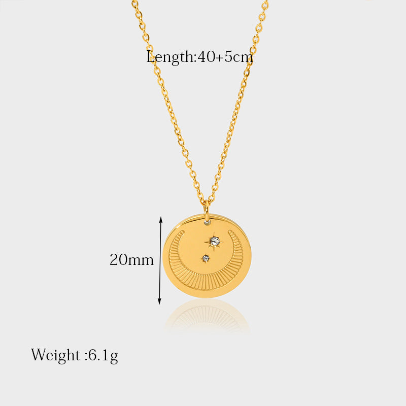 Simple Style Sun Moon Stainless Steel Plating Zircon 18k Gold Plated Pendant Necklace