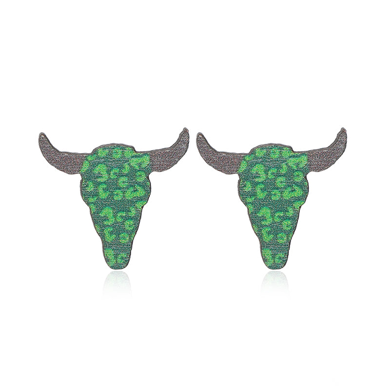 1 Pair Cute Shamrock Animal Painted Wood Silver Plated Ear Studs