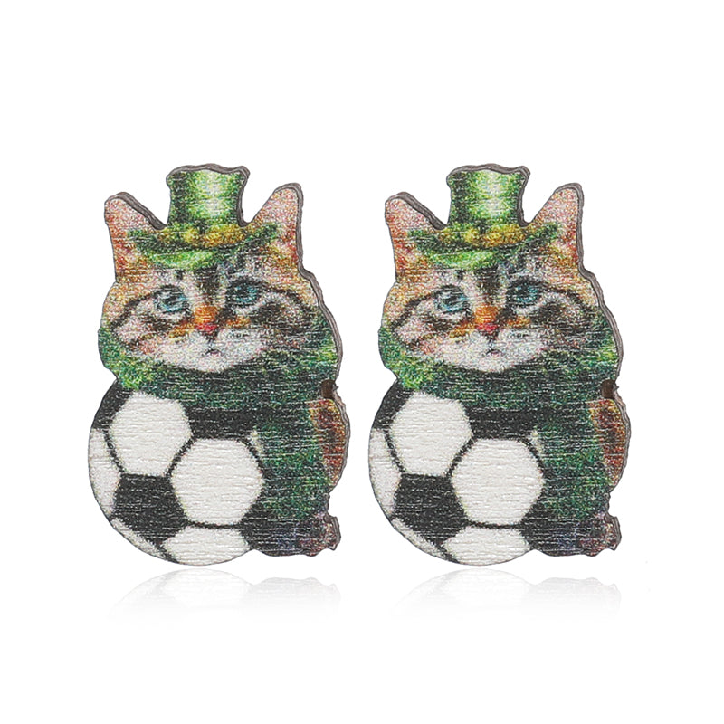 1 Pair Cute Shamrock Animal Painted Wood Silver Plated Ear Studs