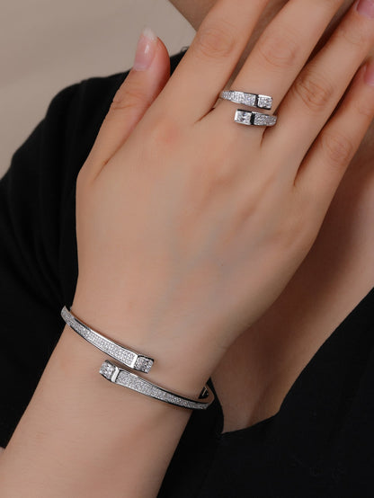 Simple Style Shiny Geometric Copper Inlay Zircon Rhodium Plated Rings Bracelets