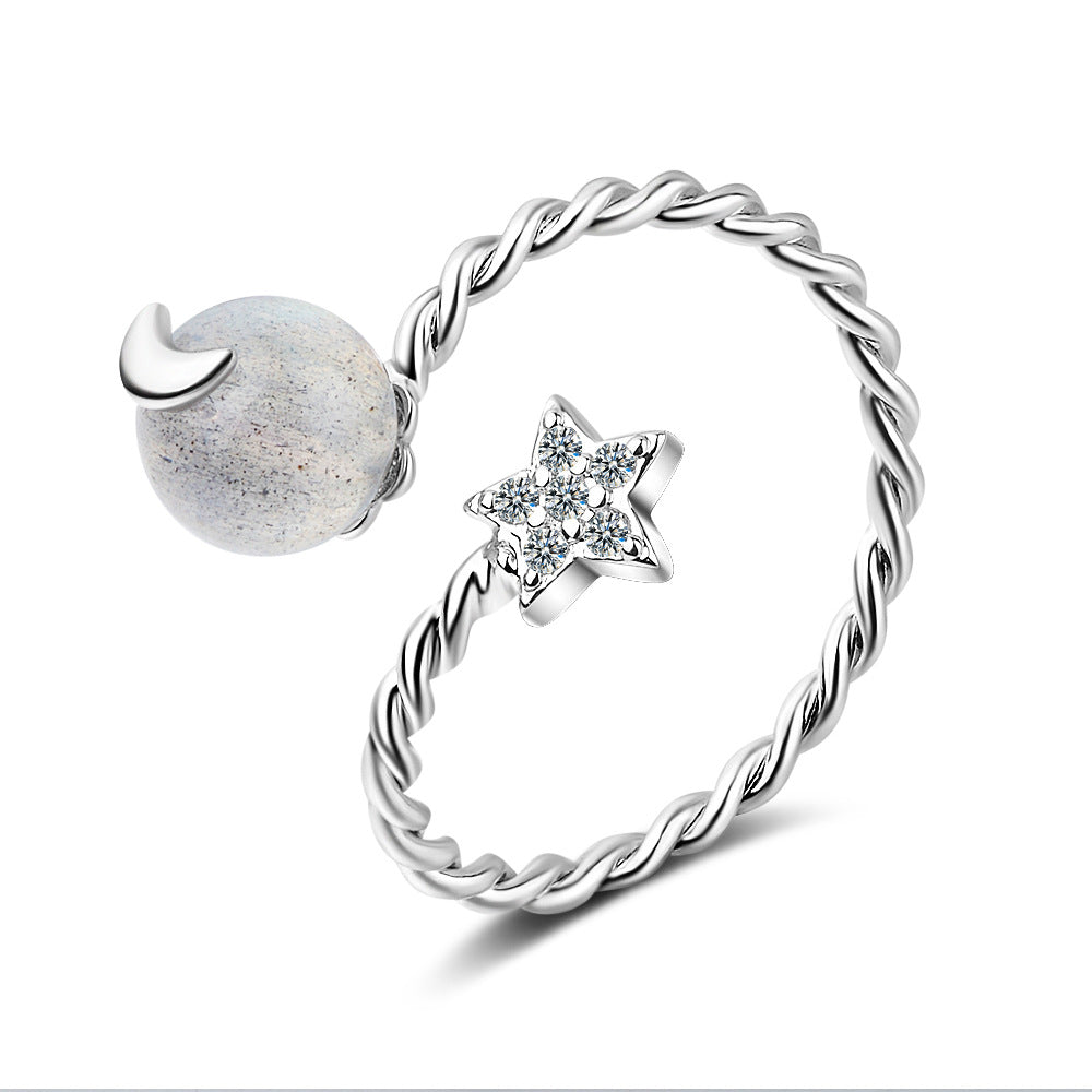 Ig Style Star Moon Copper Plating Moonstone Strawberry Quartz Adjustable Ring