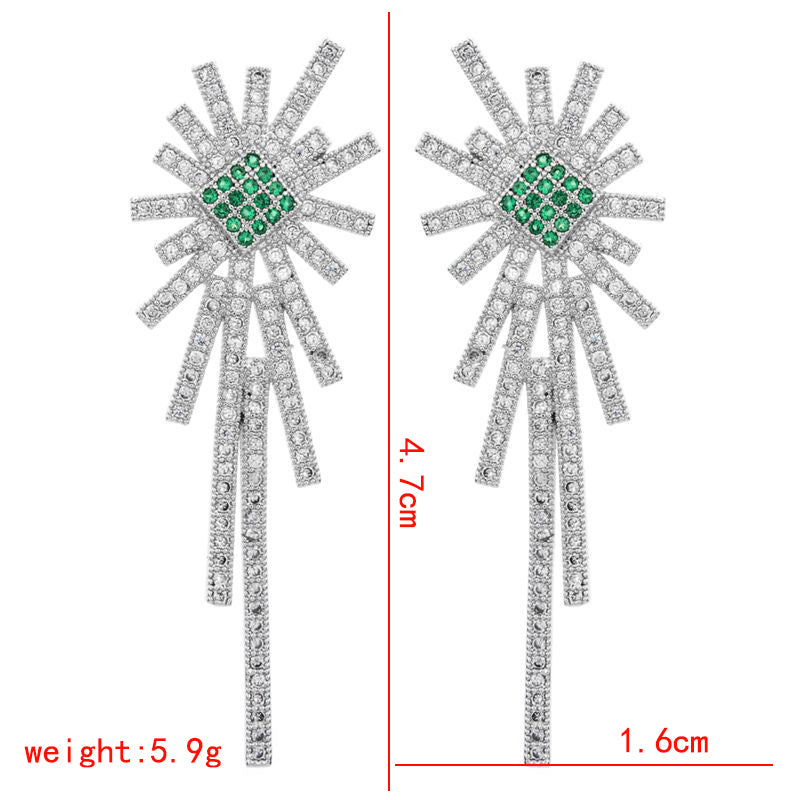 1 Pair Glam Luxurious Geometric Tassel Plating Inlay Copper Zircon White Gold Plated Drop Earrings