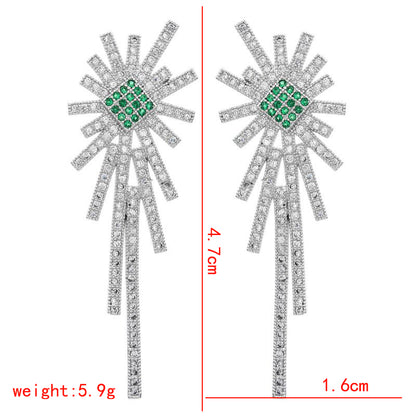 1 Pair Glam Luxurious Geometric Tassel Plating Inlay Copper Zircon White Gold Plated Drop Earrings