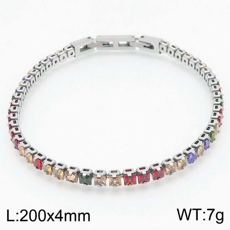 Elegant Shiny Square Oval Titanium Steel Plating Inlay Zircon 18k Gold Plated Bracelets