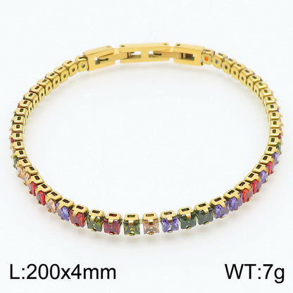 Elegant Shiny Square Oval Titanium Steel Plating Inlay Zircon 18k Gold Plated Bracelets