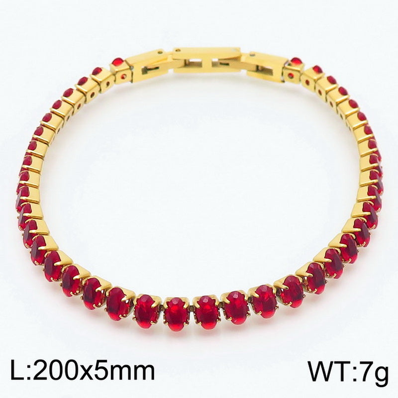 Elegant Shiny Square Oval Titanium Steel Plating Inlay Zircon 18k Gold Plated Bracelets