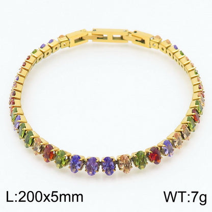 Elegant Shiny Square Oval Titanium Steel Plating Inlay Zircon 18k Gold Plated Bracelets