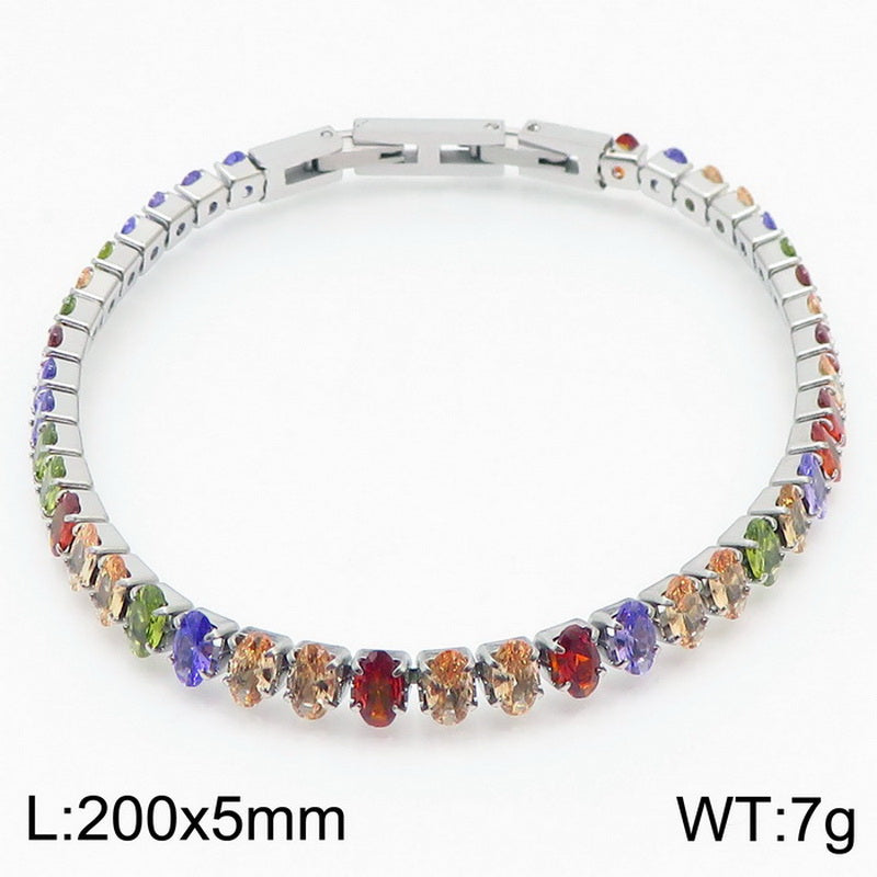 Elegant Shiny Square Oval Titanium Steel Plating Inlay Zircon 18k Gold Plated Bracelets