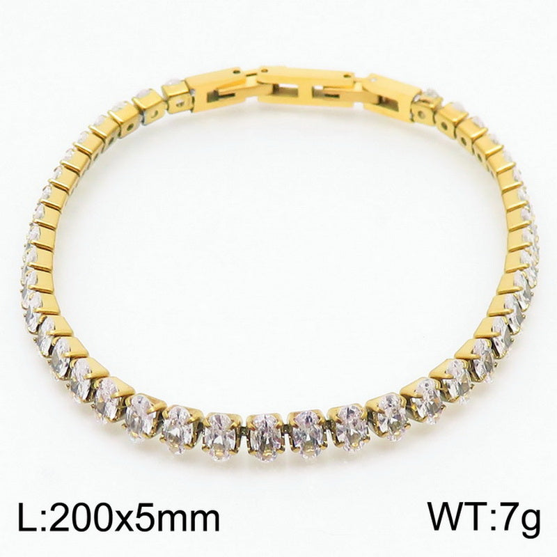 Elegant Shiny Square Oval Titanium Steel Plating Inlay Zircon 18k Gold Plated Bracelets