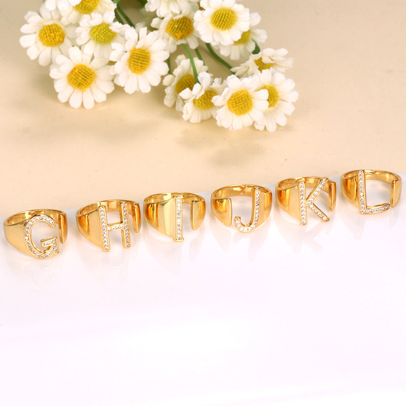 Casual Simple Style Letter Copper Plating Inlay Zircon Adjustable Ring