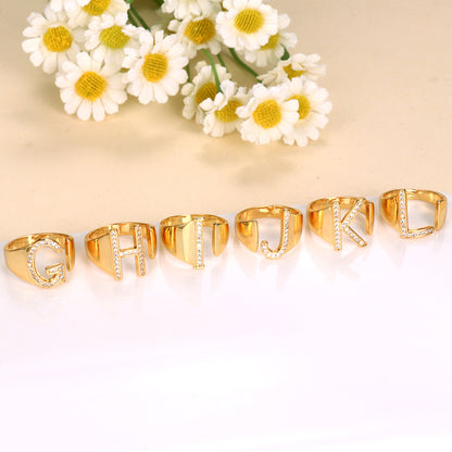 Casual Simple Style Letter Copper Plating Inlay Zircon Adjustable Ring