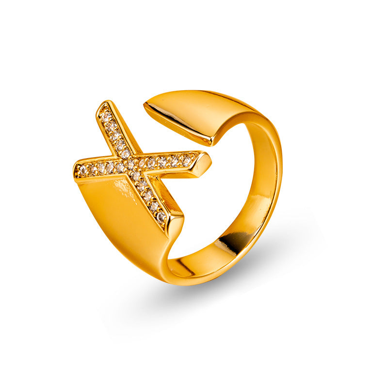 Casual Simple Style Letter Copper Plating Inlay Zircon Adjustable Ring