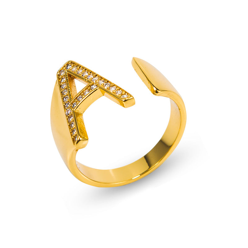 Casual Simple Style Letter Copper Plating Inlay Zircon Adjustable Ring