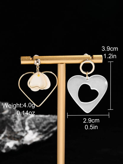 1 Pair Lady Heart Shape Arylic Alloy Drop Earrings