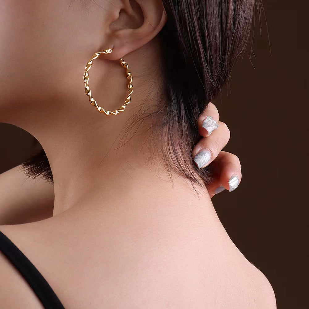 1 Pair Lady Simple Style Round Plating Stainless Steel Gold Plated Earrings