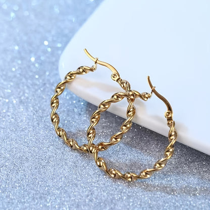 1 Pair Lady Simple Style Round Plating Stainless Steel Gold Plated Earrings