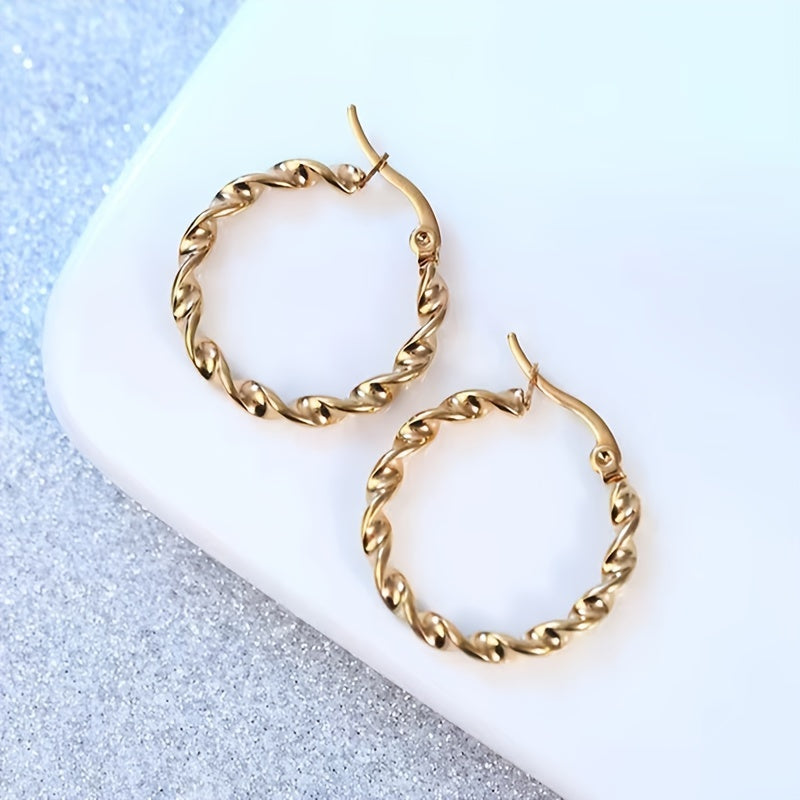 1 Pair Lady Simple Style Round Plating Stainless Steel Gold Plated Earrings