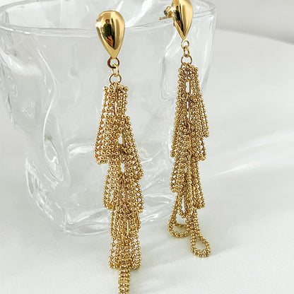 1 Pair Elegant Lady Streetwear Tassel Plating Stainless Steel Gold Plated Drop Earrings