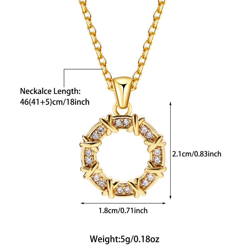 Elegant Simple Style Round Square Stainless Steel Beaded Plating Inlay Zircon 18k Gold Plated Pendant Necklace