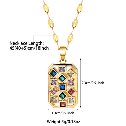 Elegant Simple Style Round Square Stainless Steel Beaded Plating Inlay Zircon 18k Gold Plated Pendant Necklace