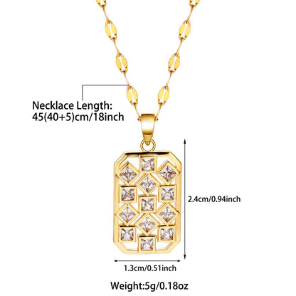 Elegant Simple Style Round Square Stainless Steel Beaded Plating Inlay Zircon 18k Gold Plated Pendant Necklace