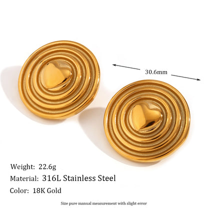 1 Pair Vintage Style Simple Style Classic Style Heart Shape Plating Stainless Steel 18k Gold Plated Ear Studs