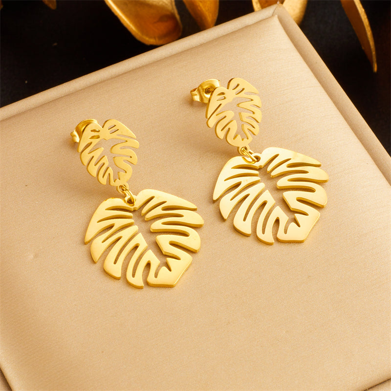 1 Pair Simple Style Leaves Plating Titanium Steel 18k Gold Plated Drop Earrings