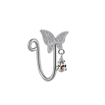 Elegant Cute Vacation Wings Butterfly Stainless Steel Copper White Gold Plated Rhinestones Zircon Nose Ring Nose Studs In Bulk