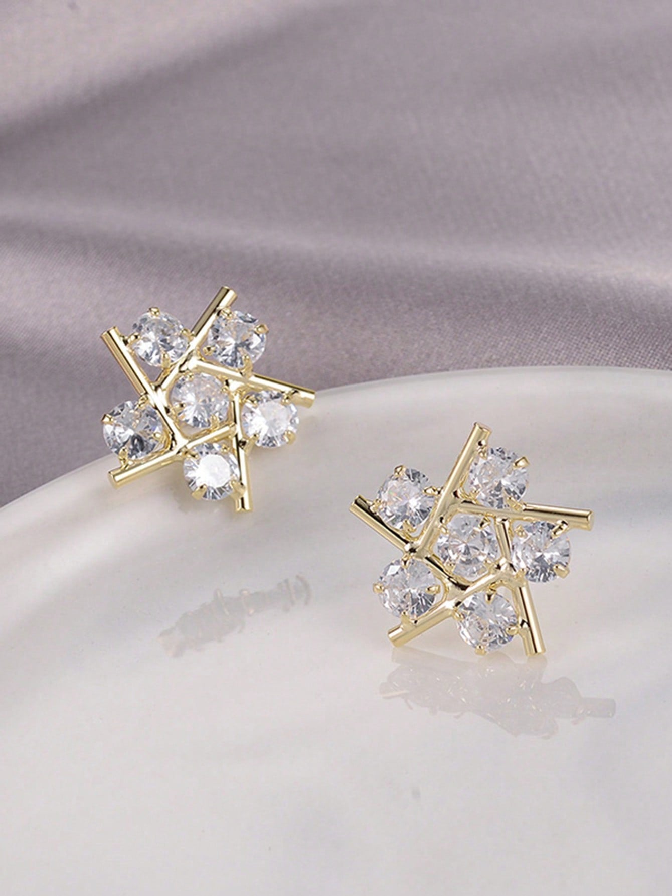 1 Pair Glam Shiny Geometric Plating Inlay Copper Zircon 14k Gold Plated Ear Studs