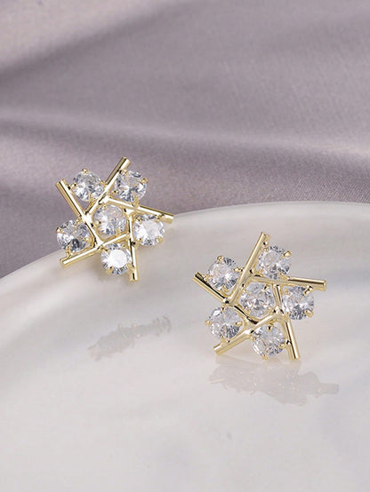 1 Pair Glam Shiny Geometric Plating Inlay Copper Zircon 14k Gold Plated Ear Studs