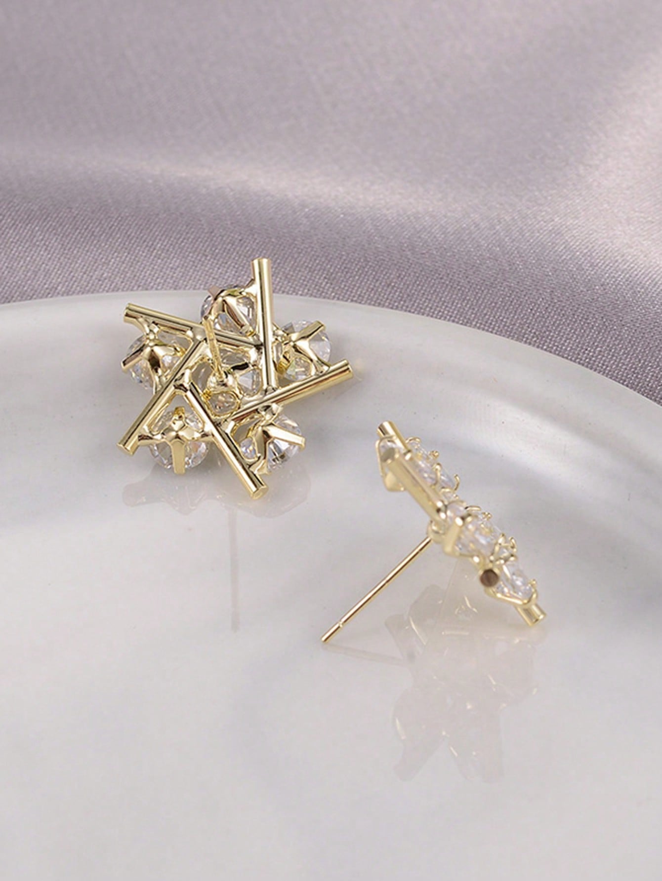 1 Pair Glam Shiny Geometric Plating Inlay Copper Zircon 14k Gold Plated Ear Studs